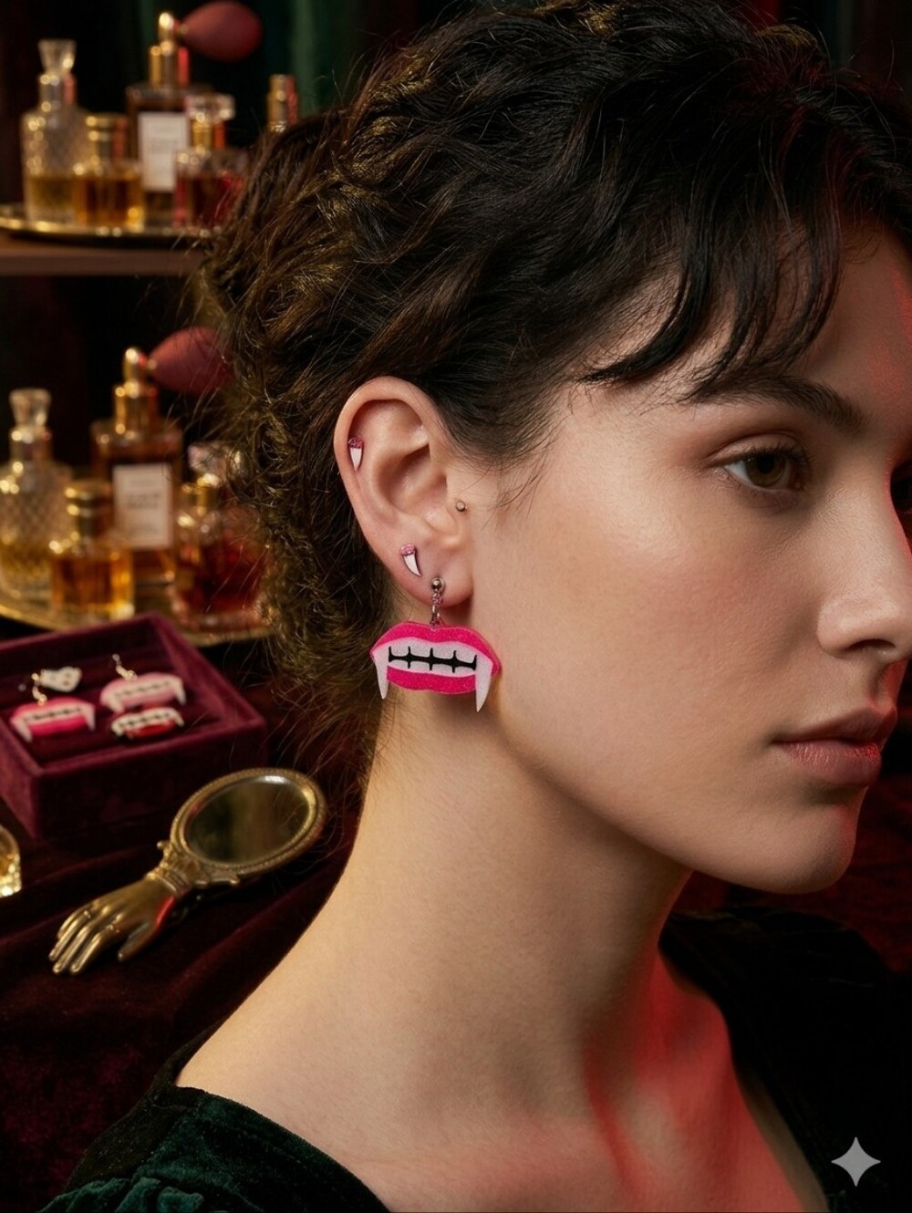 ​Y2K Red Vampire Fangs Lip Earrings | Goth Grunge Chic